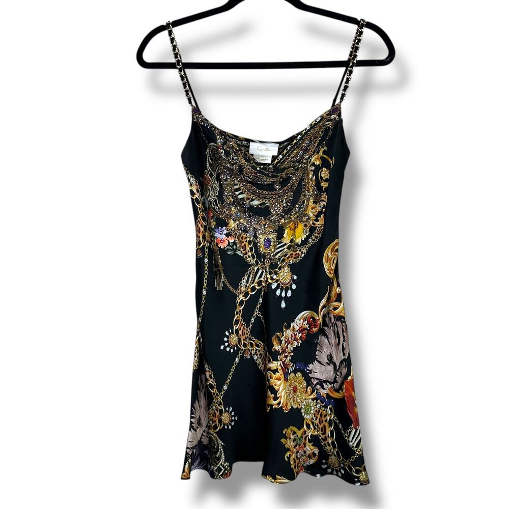CAMILLA A Night In The 90s Short Bias Silk Crystal Cowl Neckline Slip Mini Dress - Picture 4 of 16